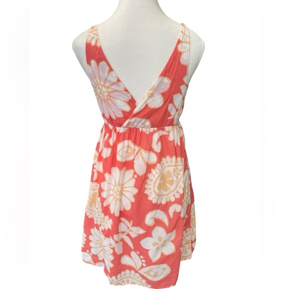 Old Navy Floral Sleeveless Dress V-Neck Front Coral and White XS Lined - Picture 2 of 5